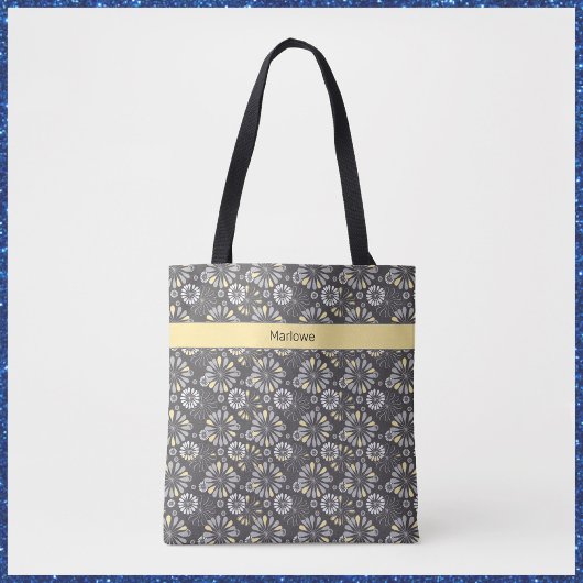 Trendy Grey and Yellow Floral Tote Bag