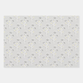 Trendy Grey and Yellow Florals Inpakpapier Vel