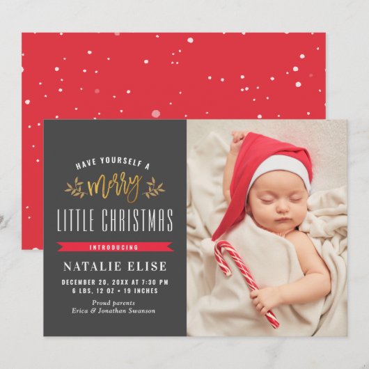 Trendy Grey baby geboorteaankondiging Feestdagenkaart (Voorkant / Achterkant)