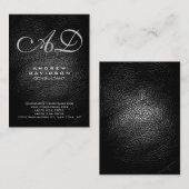 Trendy Grey Black Leather Monogram Visitekaartje (Voorkant / Achterkant)