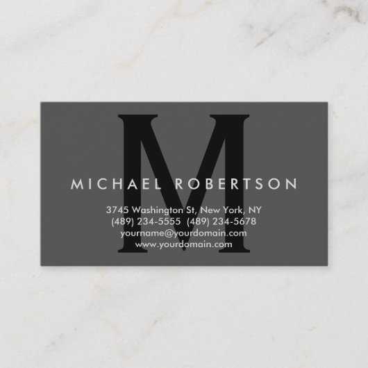 Trendy Grey Black Monogram Minimale Visitekaartje (Voorkant)