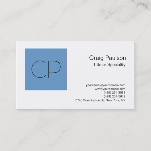 Trendy Grey Blue White Monogram Visitekaartje (Voorkant)