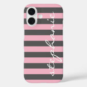 Trendy Grey Blush Pink Striped Patroonscriptnaam Case-Mate iPhone Case (Achterkant)