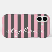Trendy Grey Blush Pink Striped Patroonscriptnaam Case-Mate iPhone Case (Achterkant (horizontaal))
