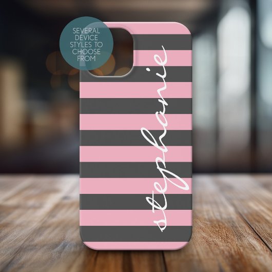 Trendy Grey Blush Pink Striped Patroonscriptnaam Case-Mate iPhone Case