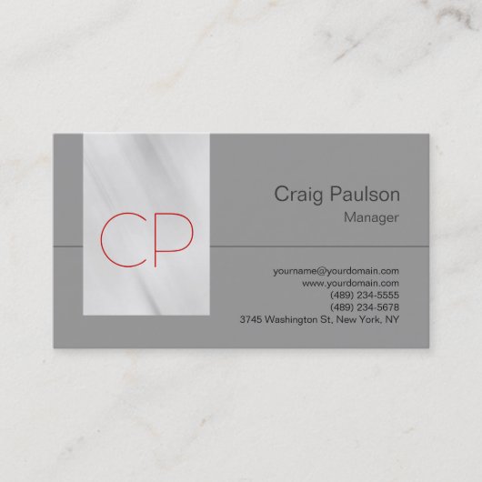 Trendy Grey Contemmodern Monogram Visitekaartje (Voorkant)