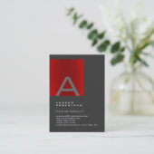 Trendy Grey Red Monogram Stylish Visitekaartje (Staand voorkant)
