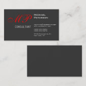 Trendy Grey Red Monogram Visitekaartje (Voorkant / Achterkant)