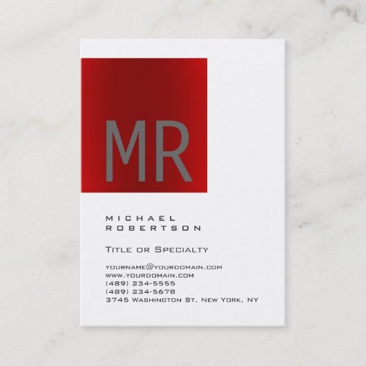 Trendy Grey Red Monogram White Visitekaartje (Voorkant)