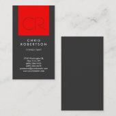 Trendy Grey Red Stripe Monogram Visitekaartje (Voorkant / Achterkant)