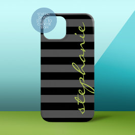 Trendy Grey Striped Pattern met de naam van de Dou iPhone 16 Plus Hoesje
