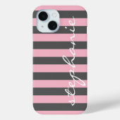 Trendy Grey Striped Pattern met de naam van de Dou Case-Mate iPhone Case (Achterkant)
