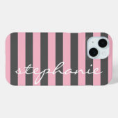 Trendy Grey Striped Pattern met de naam van de Dou Case-Mate iPhone Case (Achterkant (horizontaal))