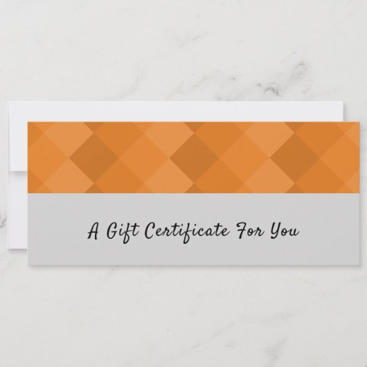 Trendy Grey Zwart Sinaasappel Script Cadeaubon (Voorkant)