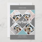 Trendy grijs blauw Afstuderen Fotoaankondiging Kaart (Voorkant)