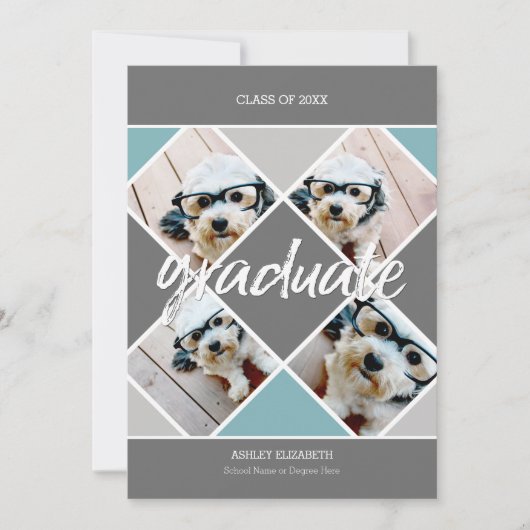 Trendy grijs blauw Afstuderen Fotoaankondiging Kaart (Voorkant)