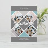 Trendy grijs blauw Afstuderen Fotoaankondiging Kaart (Staand voorkant)