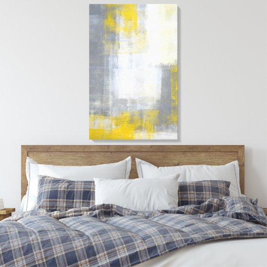 'Trendy' Grijs en Geel Abstract Art Canvas Print (Insitu (Slaapkamer))