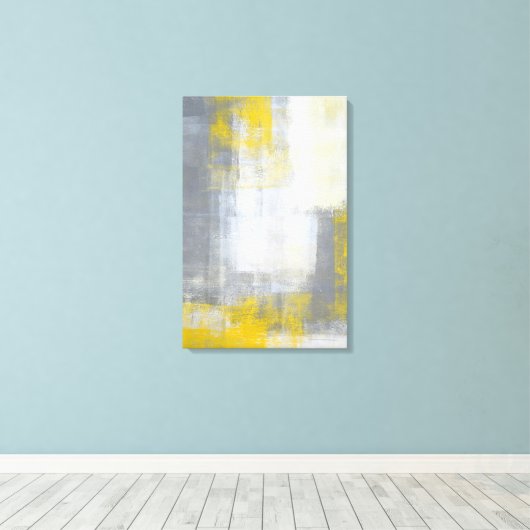 'Trendy' Grijs en Geel Abstract Art Canvas Print (Insitu (Houten vloer))