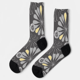 Trendy grijs en geel bloemmotief sokken
