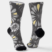 Trendy grijs en geel bloemmotief sokken (Gebogen)