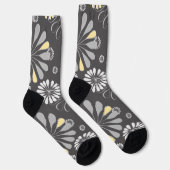 Trendy grijs en geel bloemmotief sokken (Rechts)