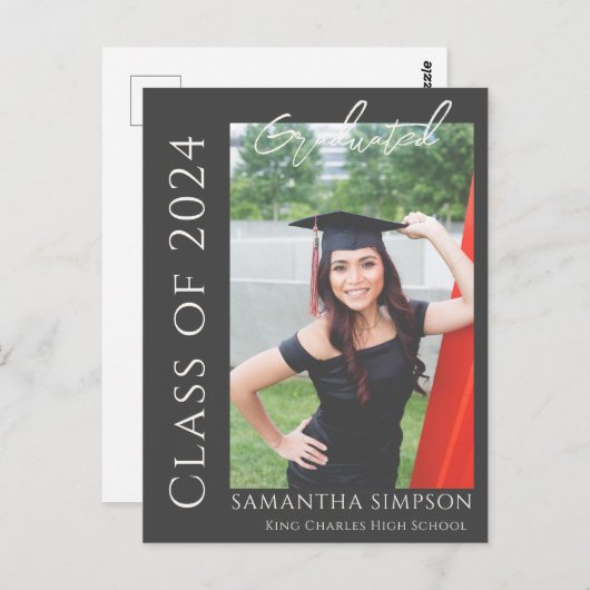 Trendy grijs felicitatie Afstuderen aankondiging Briefkaart (Voorkant / Achterkant)