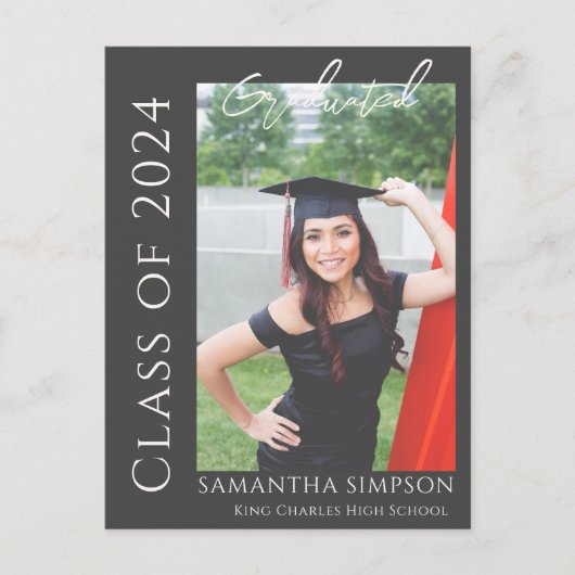 Trendy grijs felicitatie Afstuderen aankondiging Briefkaart (Voorkant)