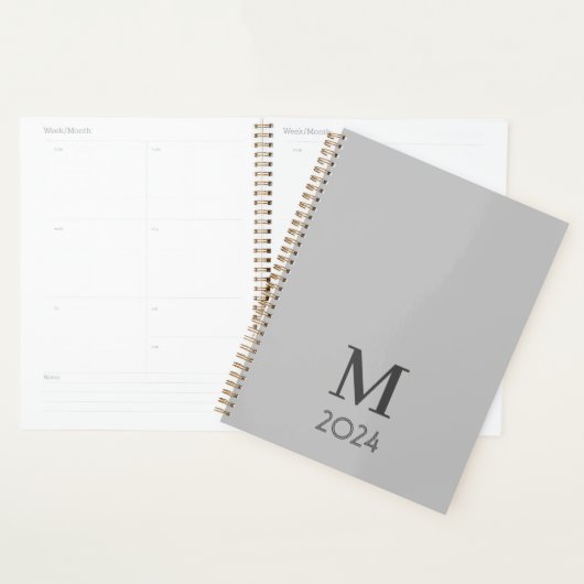 Trendy grijs Monogram 2024 Planner (Display)