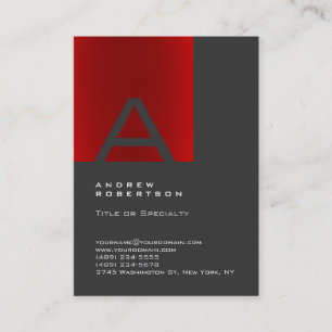 Trendy grijs rood monogram streep Visitekaartje