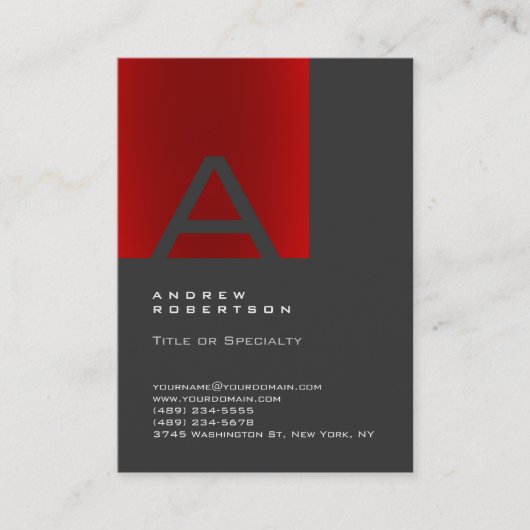 Trendy grijs rood monogram streep Visitekaartje (Voorkant)