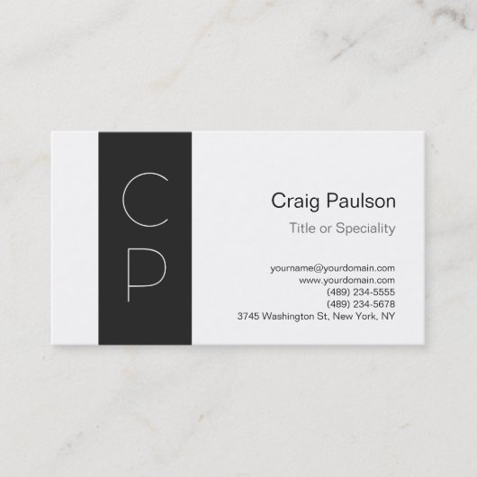 Trendy Grijs Witte Monogram Profiel Visitekaartje (Voorkant)