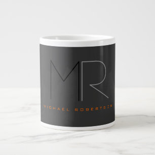 Trendy grijs zwart monogram effen grote koffiekop