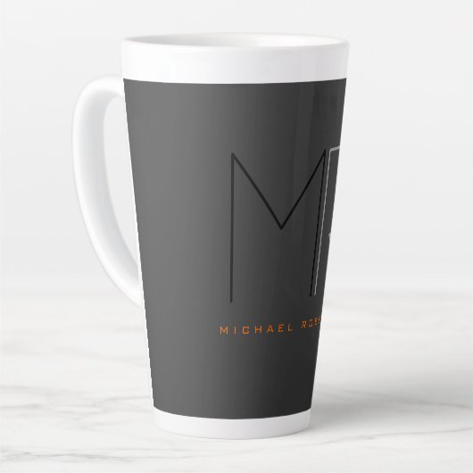 Trendy grijs zwart monogram effen latte mok (Linkerhoek)