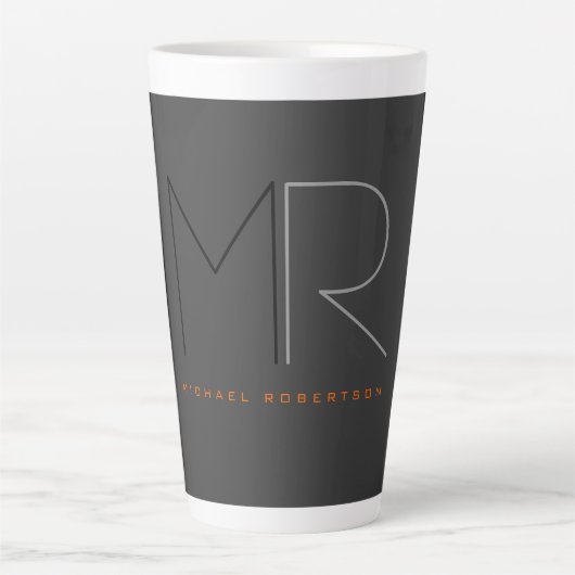 Trendy grijs zwart monogram effen latte mok (Voorkant)