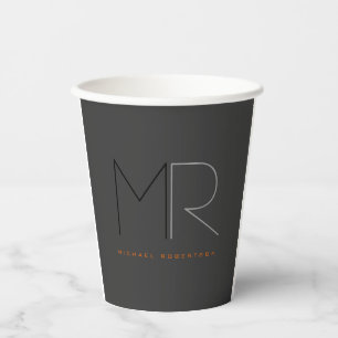 Trendy grijs zwart monogram effen papieren bekers