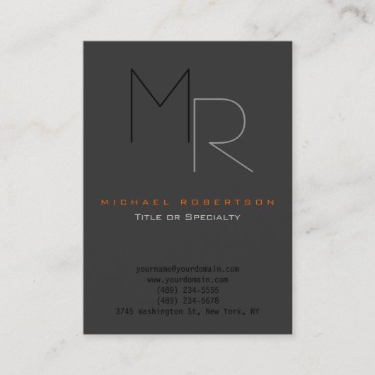 Trendy grijs zwart monogram gewoon Visitekaartje (Voorkant)