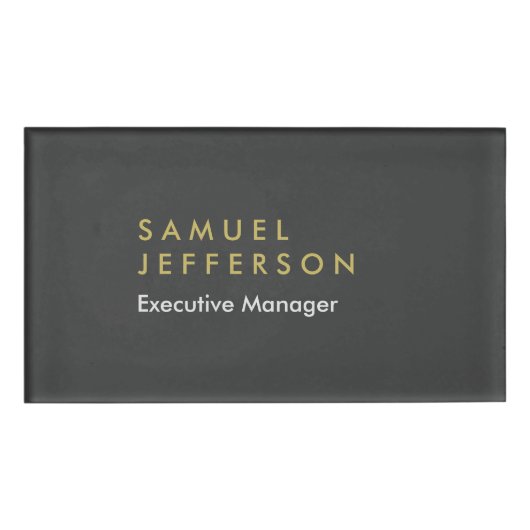 Trendy grijs zwart professionele vlakte modern naambadge (Voorkant)