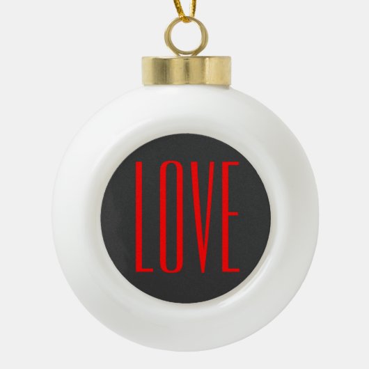 Trendy grijze achtergrond rode liefde bruiloft keramische bal ornament (Voorkant)