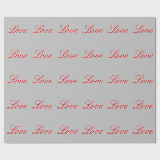 Trendy Grijze Achtergrond Rood Liefde Bruiloft Cadeaupapier (Vlak)