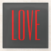 Trendy Grijze Achtergrond Rood Liefde Bruiloft Glazen Onderzetter (Voorkant)