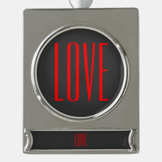 Trendy Grijze Achtergrond Rood Liefde Bruiloft Verzilverd Banner Ornament (Voorkant)