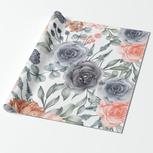 trendy grijze bloem cadeaupapier (Uitgerold)