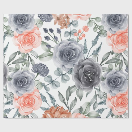 Trendy grijze bloemen cadeaupapier (Vlak)