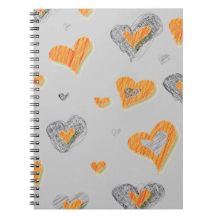 Trendy grijze oranje hartritme-krabbelgeschenken notitieboek