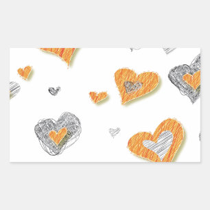Trendy grijze oranje hartritme-krabbelgeschenken rechthoekige sticker