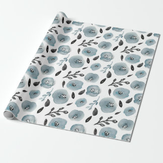 Trendy grijze Waterverven Bloemen Cadeaupapier