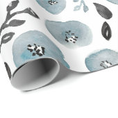 Trendy grijze Waterverven Bloemen Cadeaupapier (Rol Hoek)