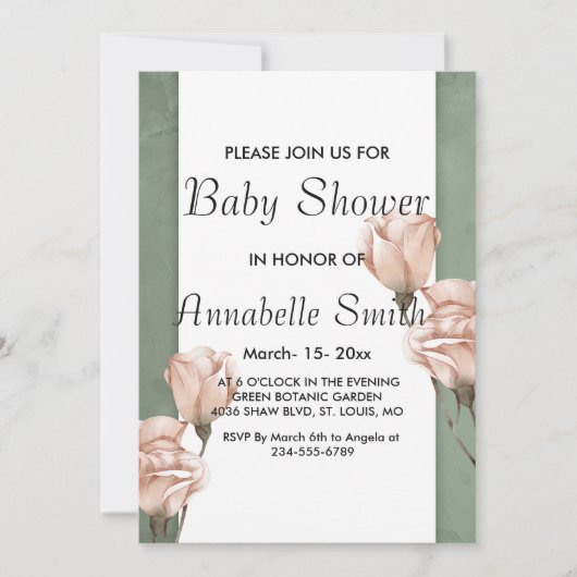trendy groen Baby shower Invitation Kaart (Voorkant)