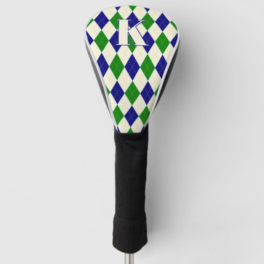 Trendy Groen Blauw Argyle Patroon Modern Monogram Golfheadcover (Voorkant)
